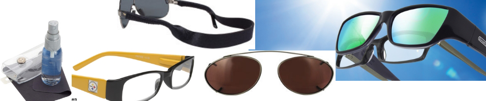 Hilco accessories including straps and lens cleaners for sunglasses
