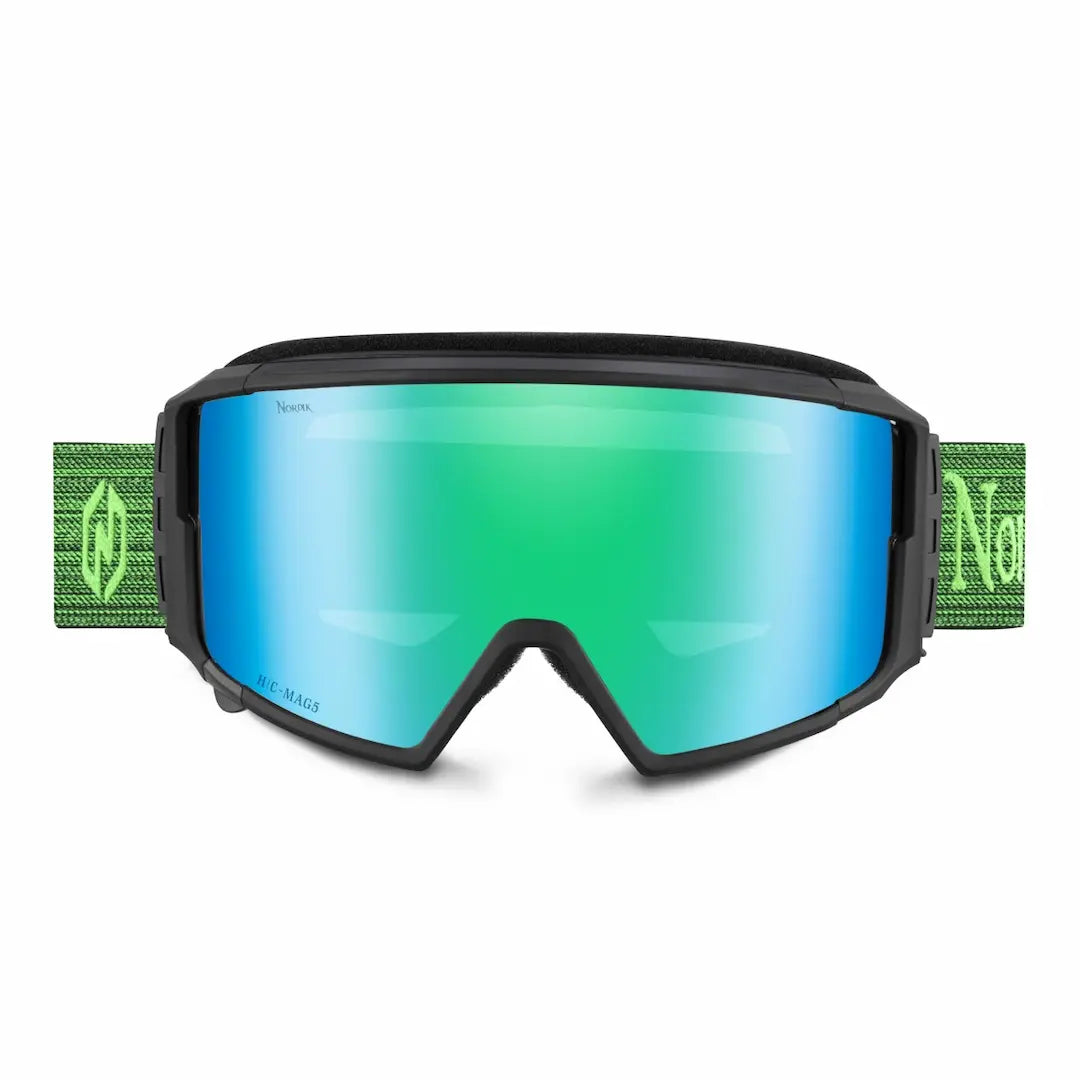 Nordik Viking heated ski goggles in black with green lenses