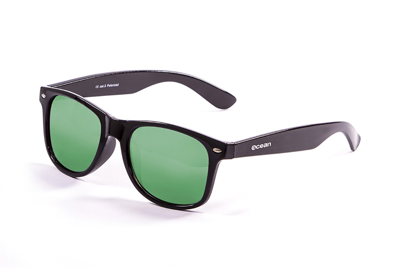 Ocean Beach Shiny Black/Polarized Revo Green Iridium