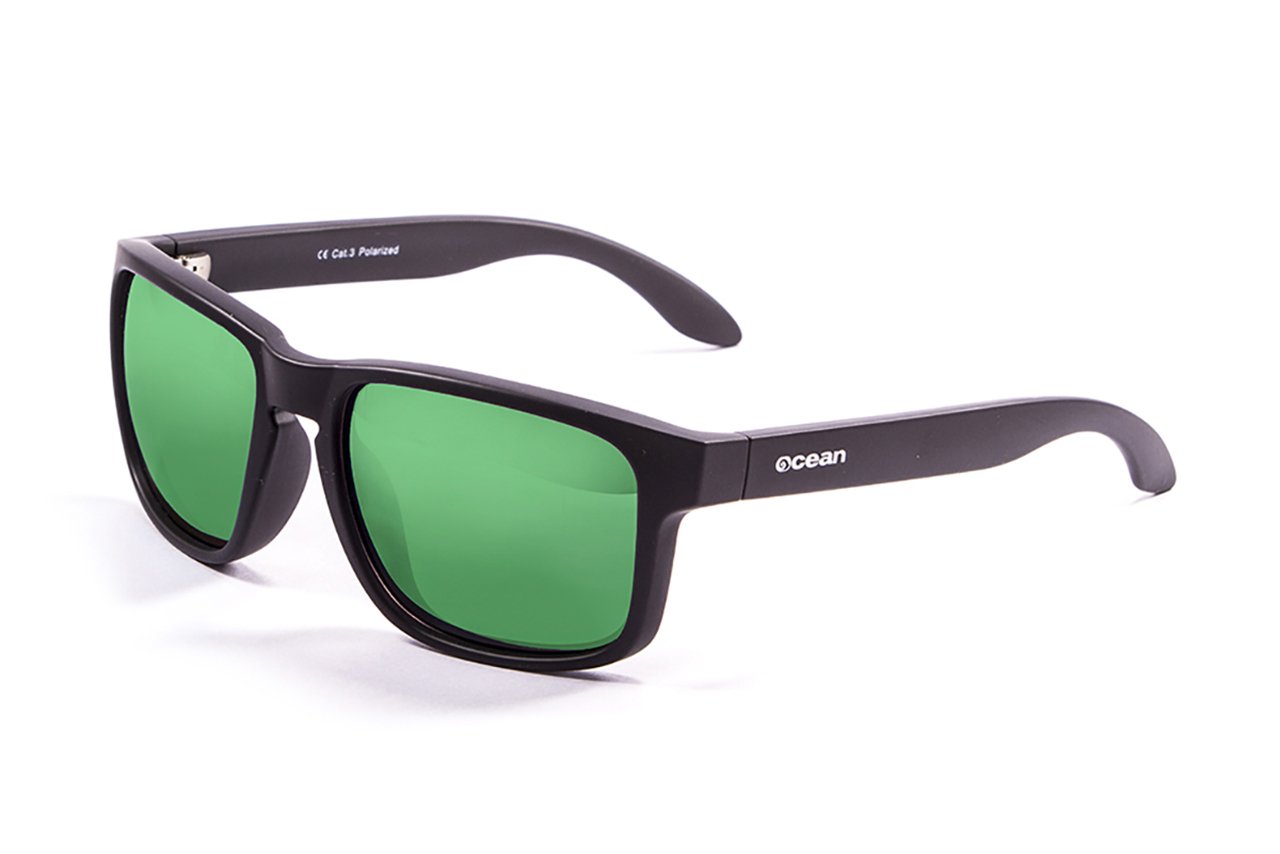 Ocean Blue Moon Matte Black/Polarized Green Revo