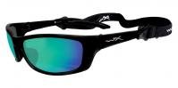 Wiley-X P-17 Gloss Black/Polarized Emerald Mirror Sunglasses