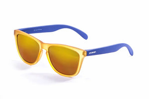 Frosted Yellow-Blue Arms/Polarized Revo Red lenses