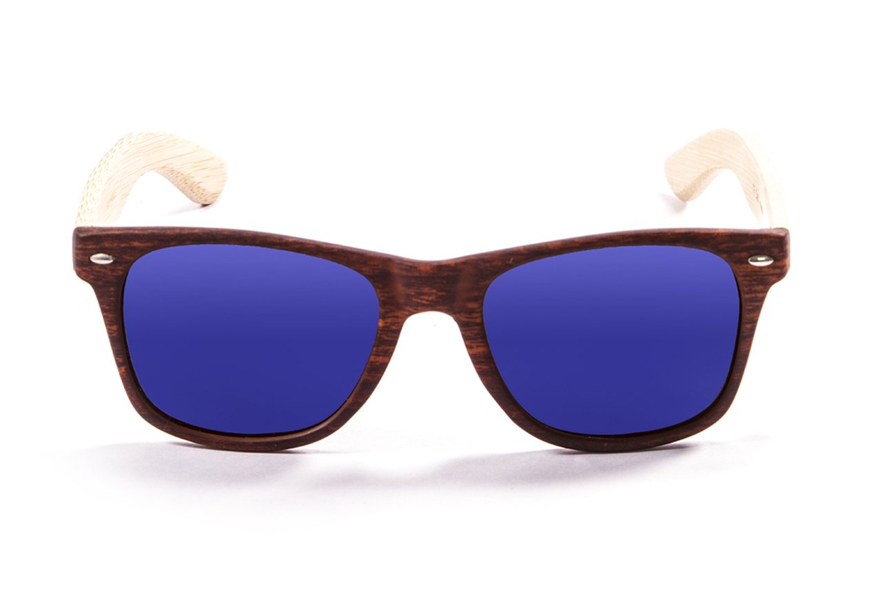 Ocean Beach Wood Dark Brown-Natural Arm/Polarized Revo Blue