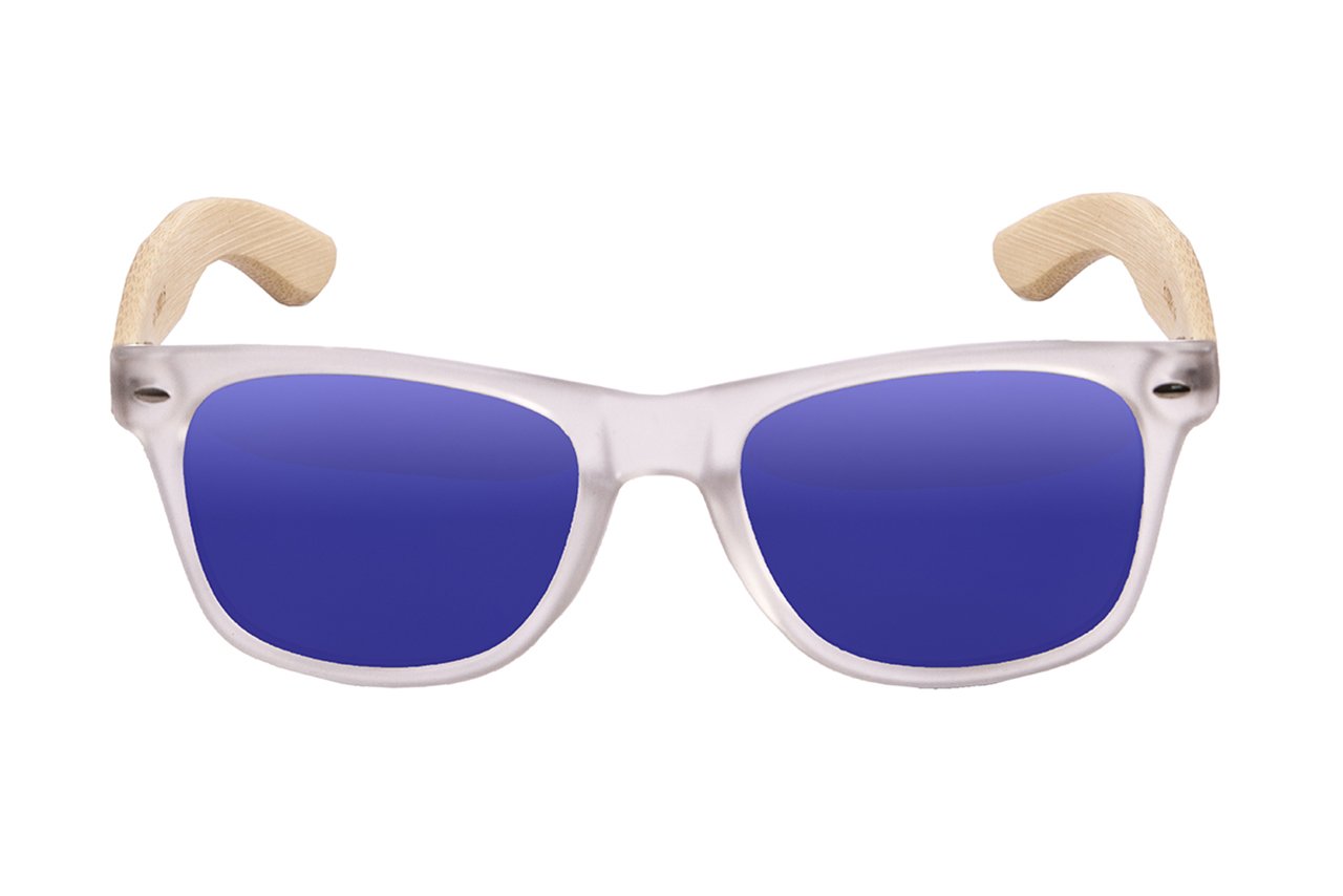 Ocean Beach Wood White Transparent-Natural Arm/Polarized Revo Blue