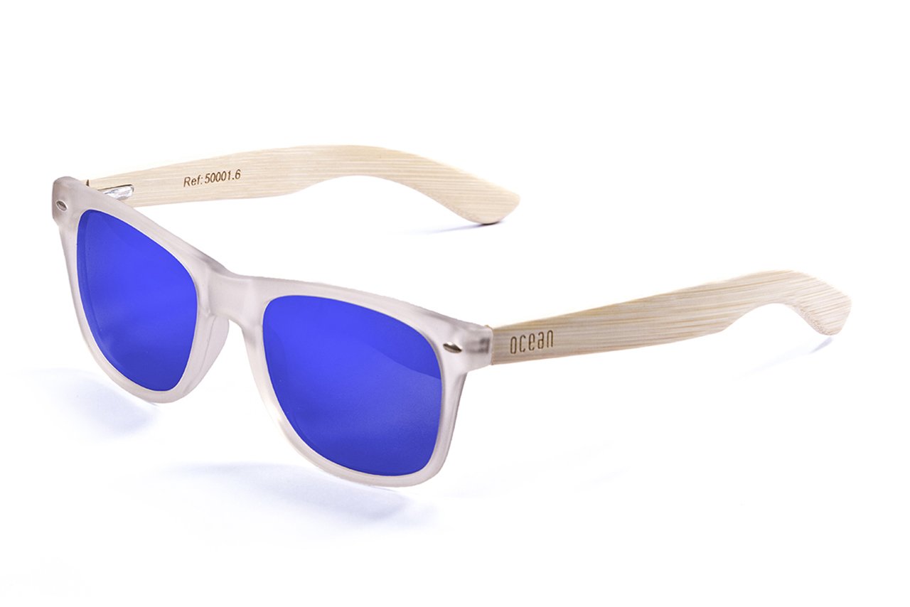 Ocean Beach Wood White Transparent-Natural Arm/Blue Side view