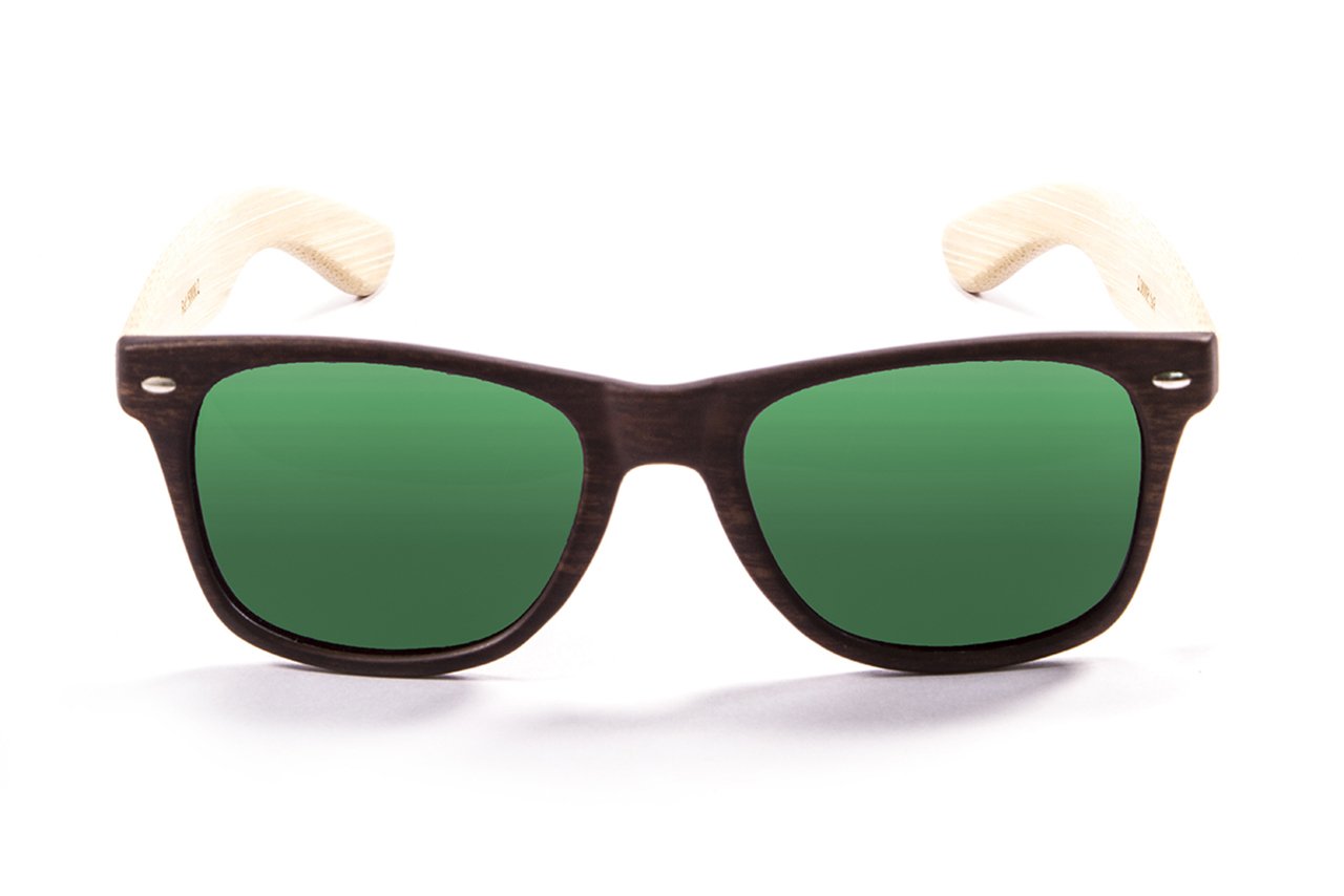 Ocean Beach Wood Dark Brown-Natural Arm/Polarized Revo Green