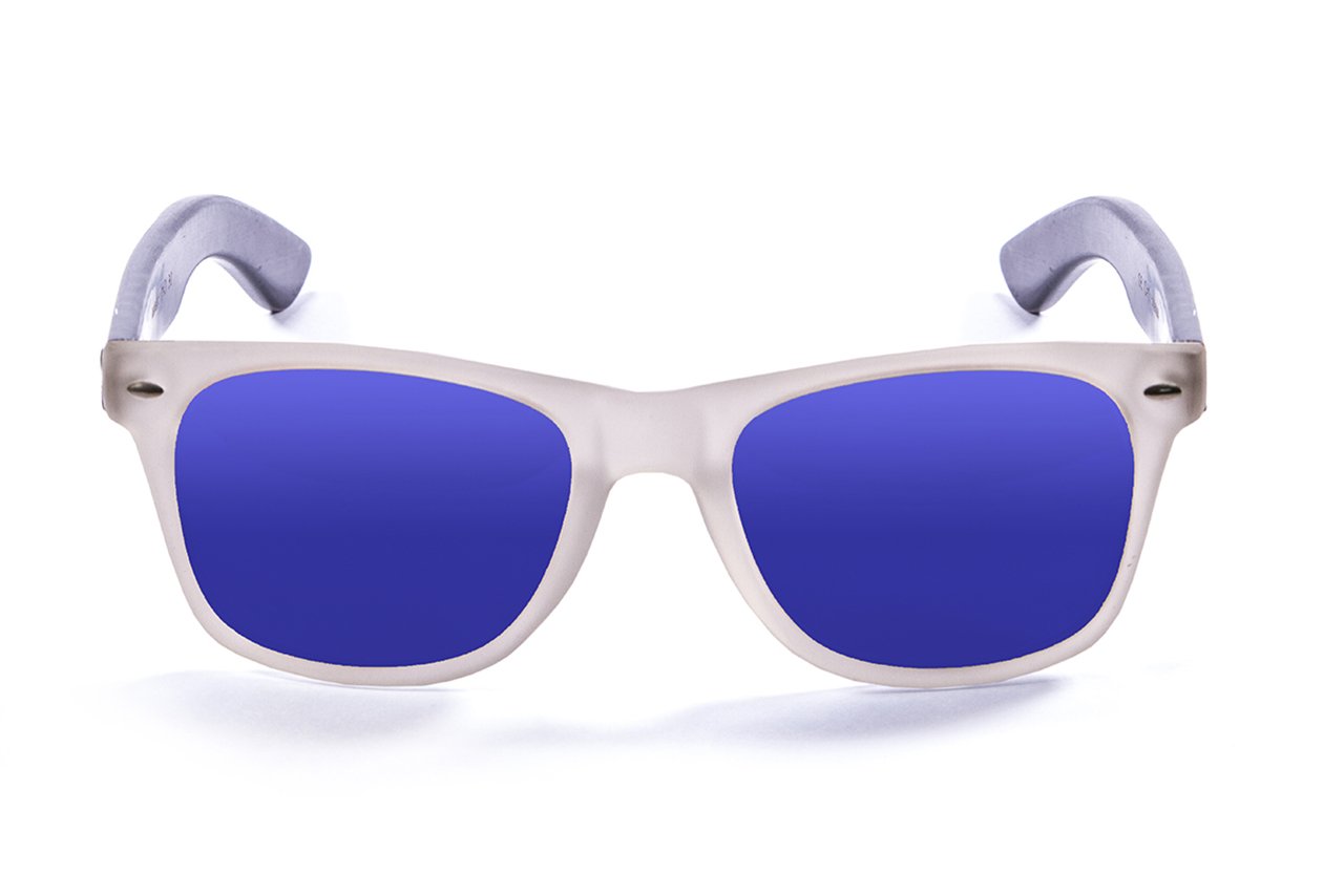 Ocean Beach Wood White Transparent Dark Arm/Polarized Revo Blue