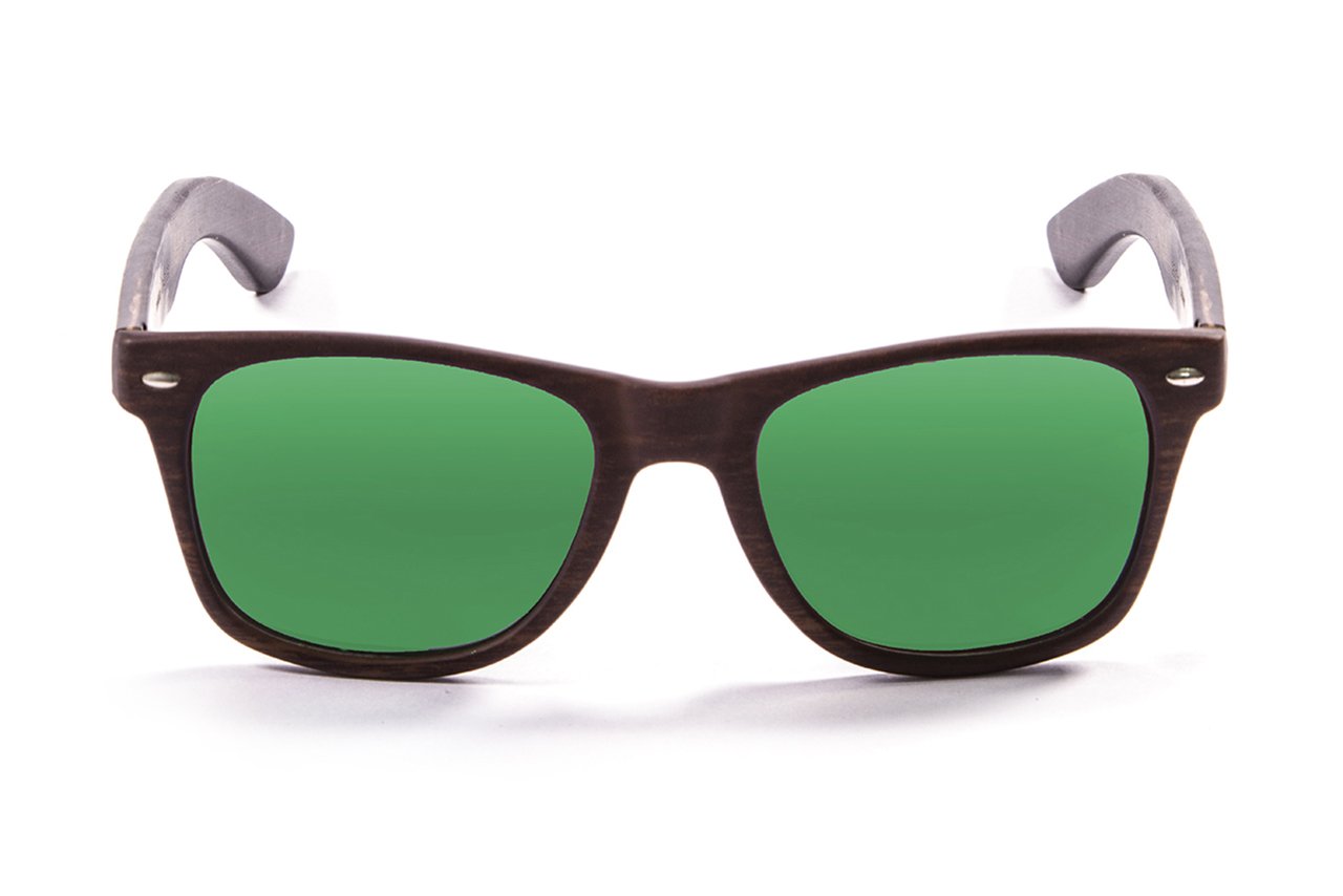 Ocean Beach Wood Dark Brown-Natural Arm/Polarized Revo Green