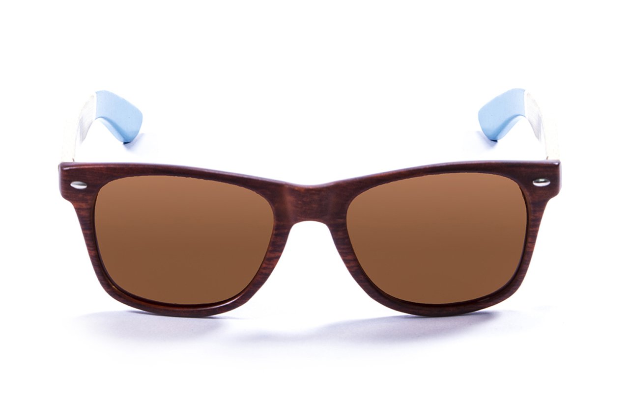 Ocean Beach Wood Brown-Natural Arm Blue Accents/Polarized Brown
