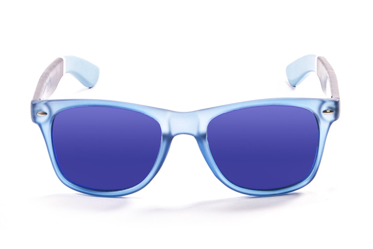 Ocean Beach Wood Blue Transparent-Natural -Blue Accent Arm/Polarized Revo Blue