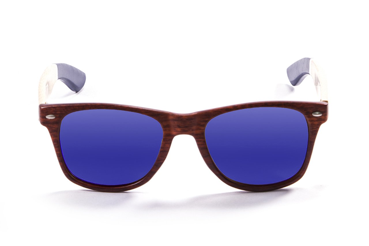 Ocean Beach Wood Brown-Natural-Dark Blue Arm/Polarized Revo Blue