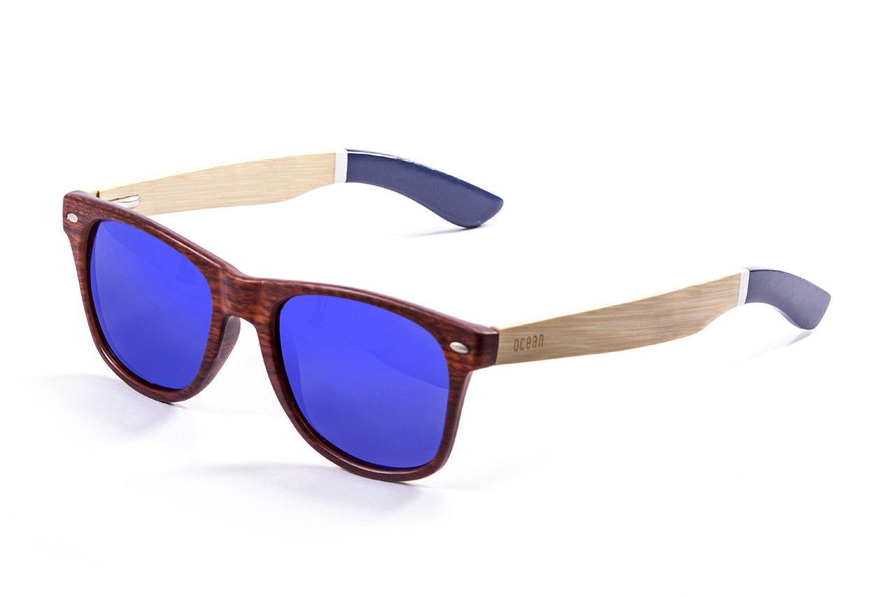 Ocean Beach Wood Brown-Natural-Dark Blue Arm/Blue side view