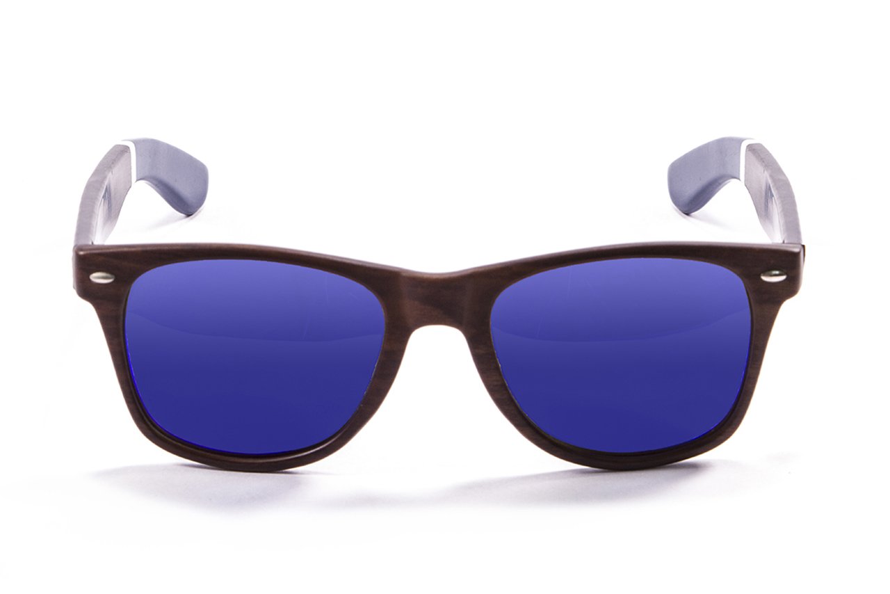 Ocean Beach Wood Dark Brown-Dark Arm-Blue accent/Polarized Revo Blue