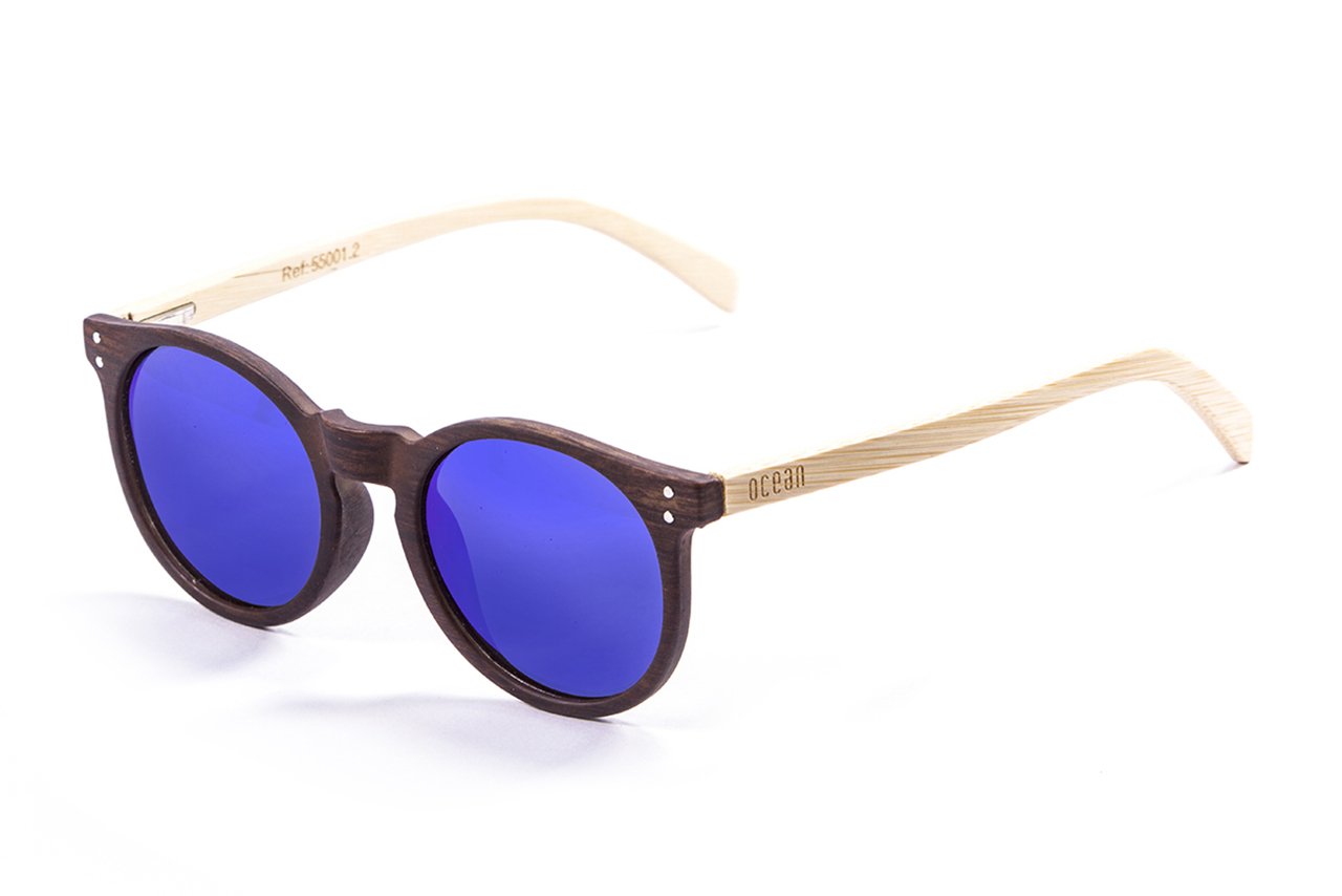 Ocean Lizard Wood Bamboo Brown-Natural Arm/Polarized Revo Blue
