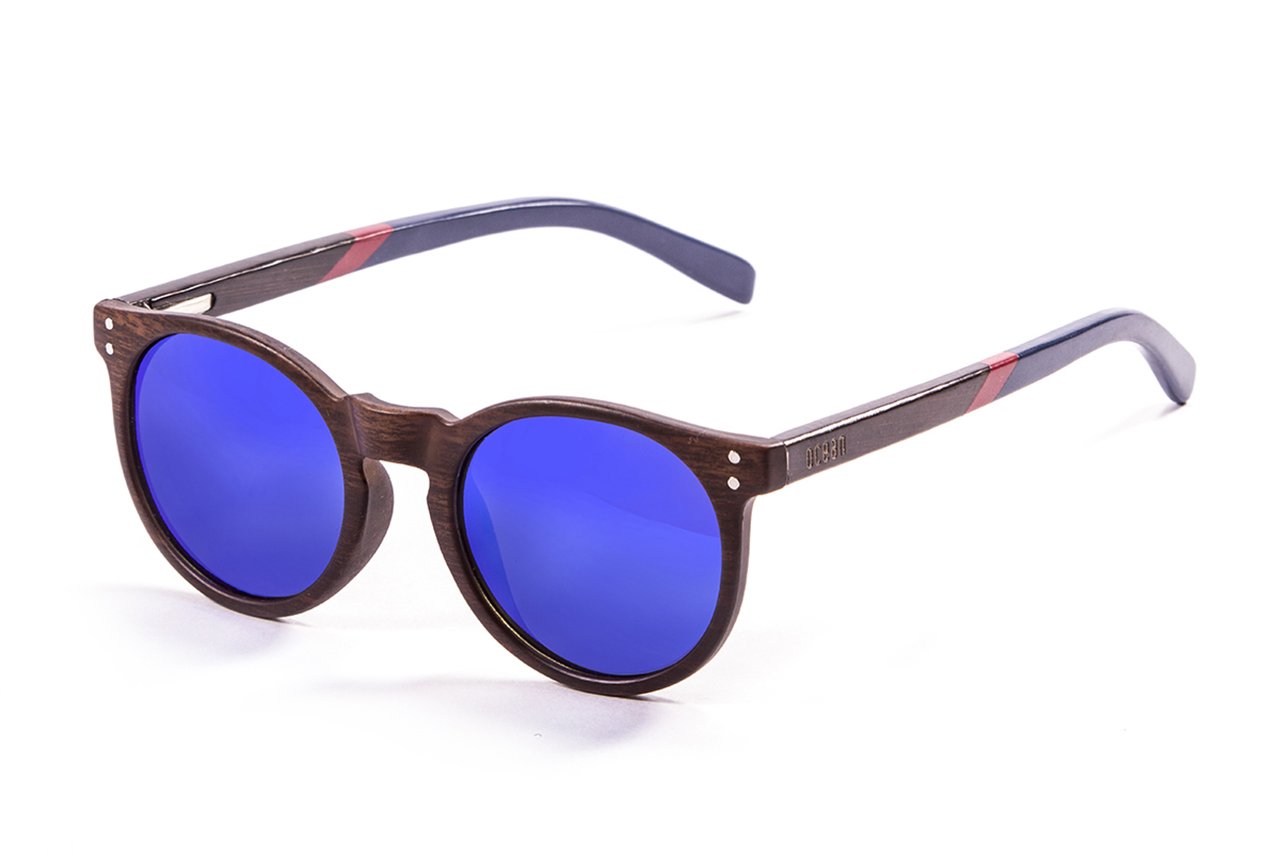 Ocean Lizard Wood Demy Brown/Polarized Revo Blue 