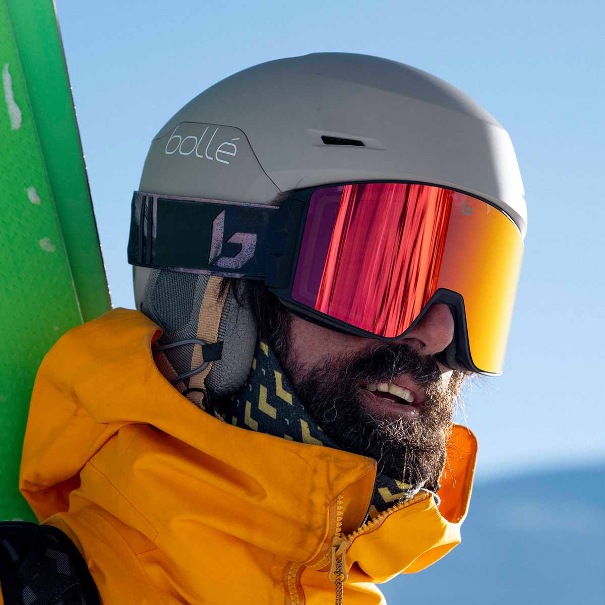 Skier wearing Bolle Blackridge snow goggles