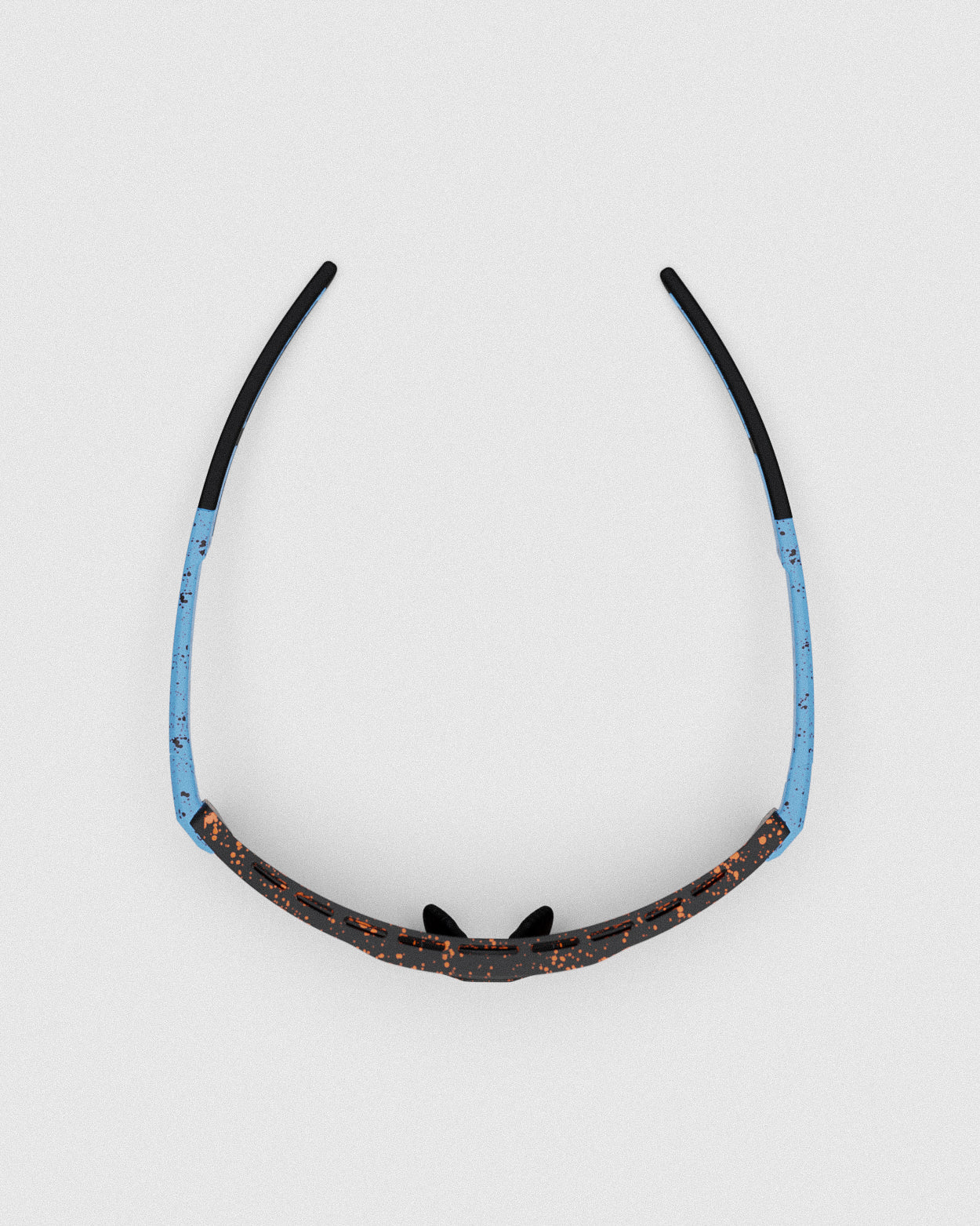 This is a top-down view of the Ranger Duster - Impact Blue shooting sunglasses, showcasing the wraparound structure of the lightweight, full-rim TR90 frame.