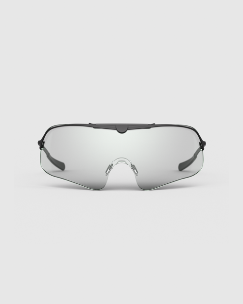 The RE Ranger Falcon Pro shooting sunglasses in Matte Black, showcasing a rimless top-frame design with a single, continuous clear shield lens.