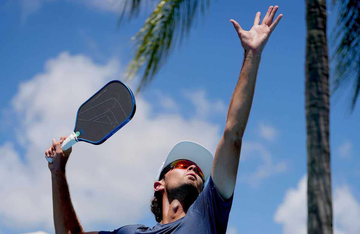 Professional pickleball player wearing Pilla Azur sunglasses