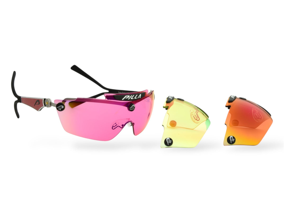 Pilla Azur Pickleball glasses no post with three pairs of lesnes and pressure point reducing temples