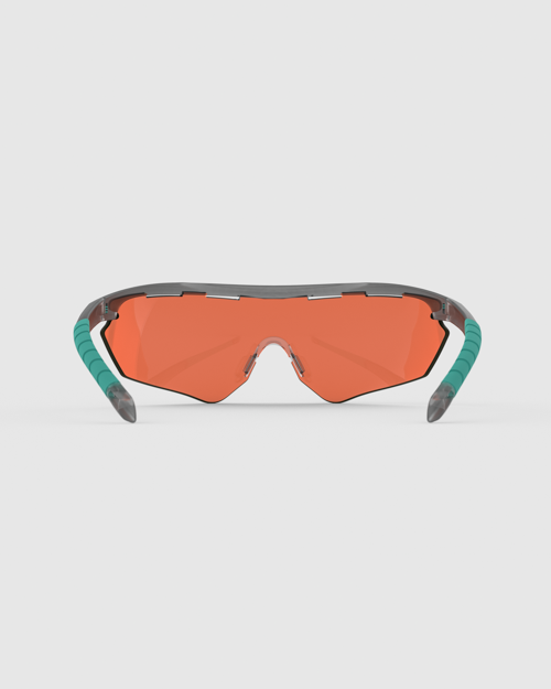 This is the fully assembled Ranger Phantom 2.0 Frame Shooting Sunglasses. It pairs the lightweight Smoke/Mint Frame with a high-definition, HD Medium interchangeable shield lens designed to enhance orange clay targets against varied backgrounds.