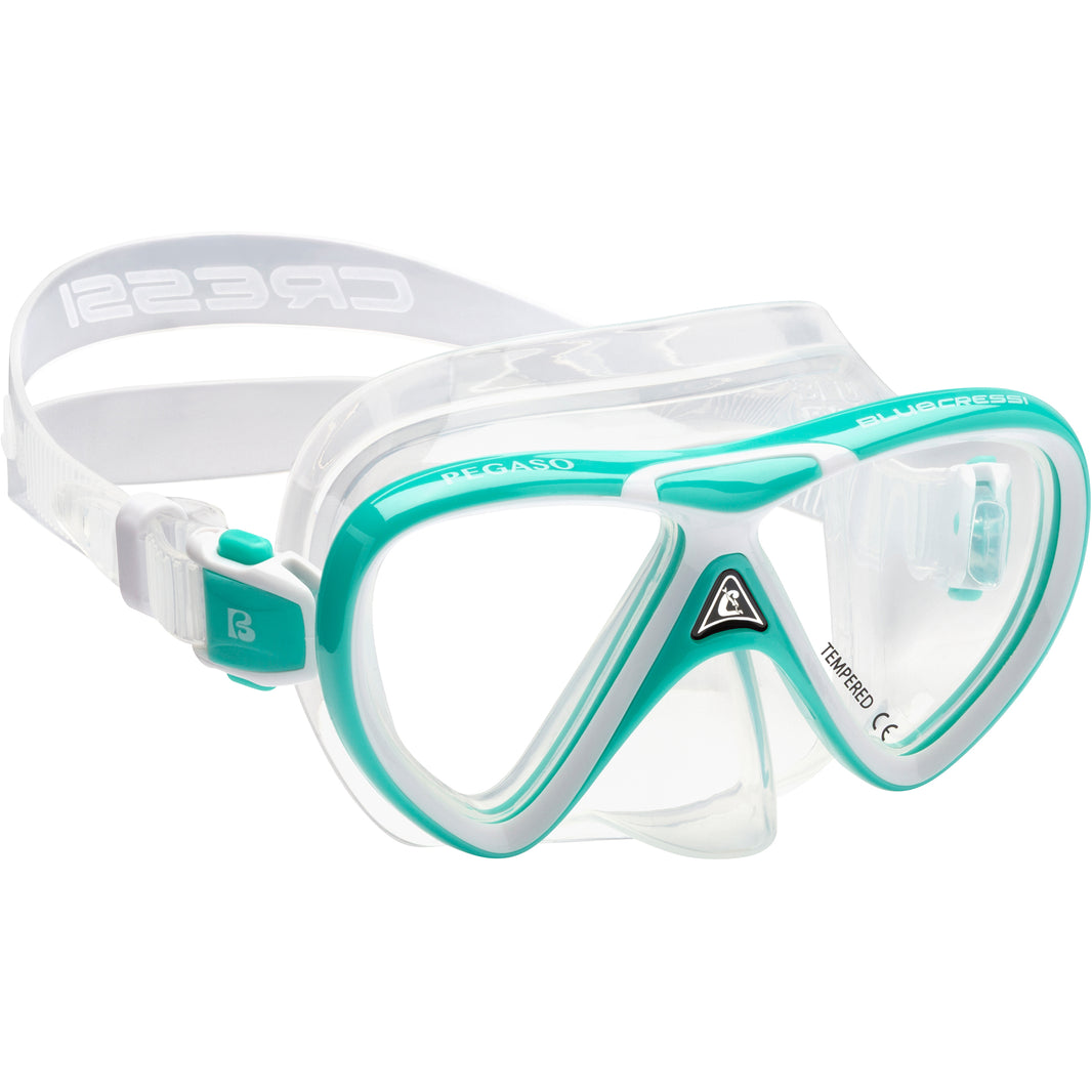 Cressi Pegaso youth snorkel mask with prescription in Aqua