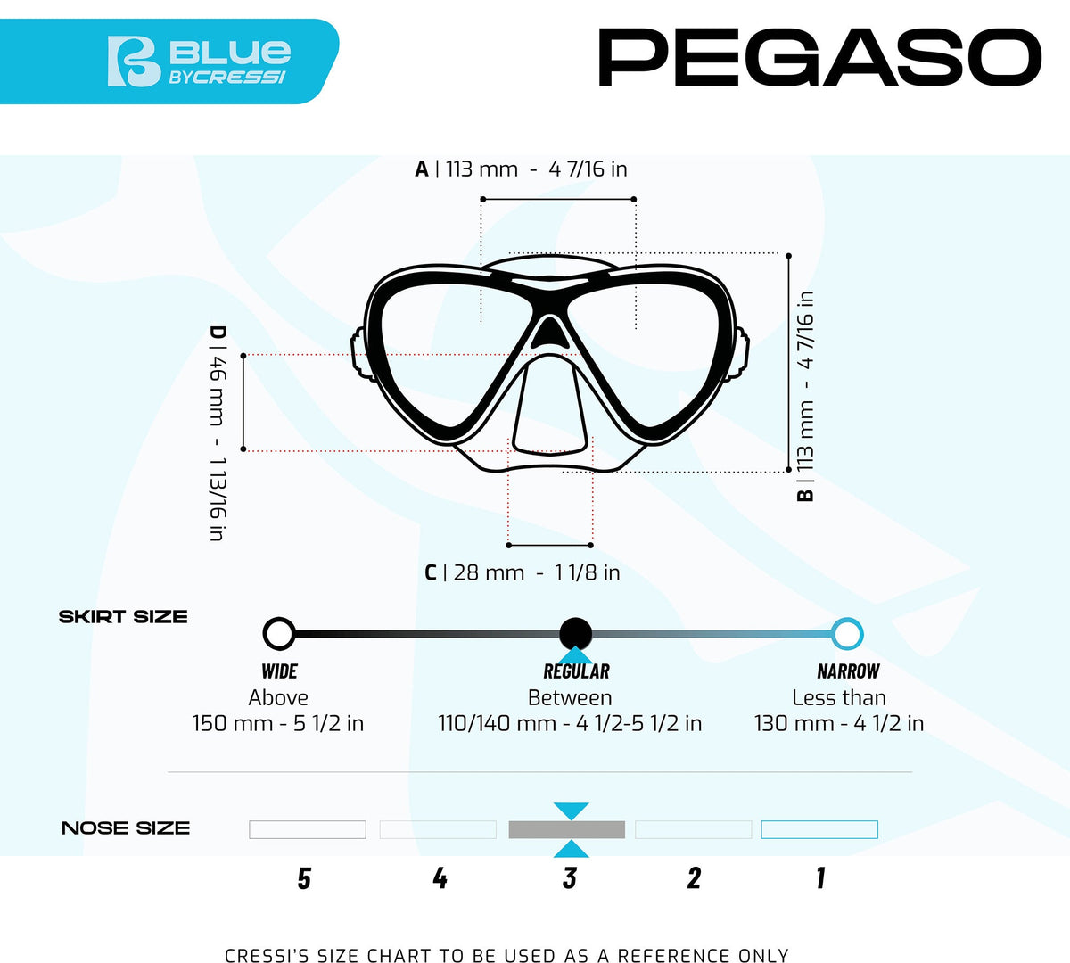 Cressi Pegaso youth snorkel mask sizing
