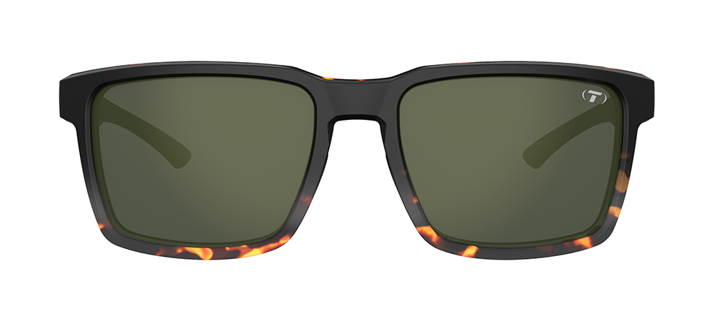 The Tifosi Sylo Sunglasses featuring a Java Fade frame with Enliven Golf Green lenses, highlighting the classic full-rim rectangular shape and lifestyle design.