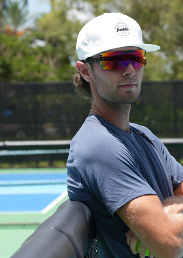 Pro pickleball player wearing Pilla Razor sunglasses