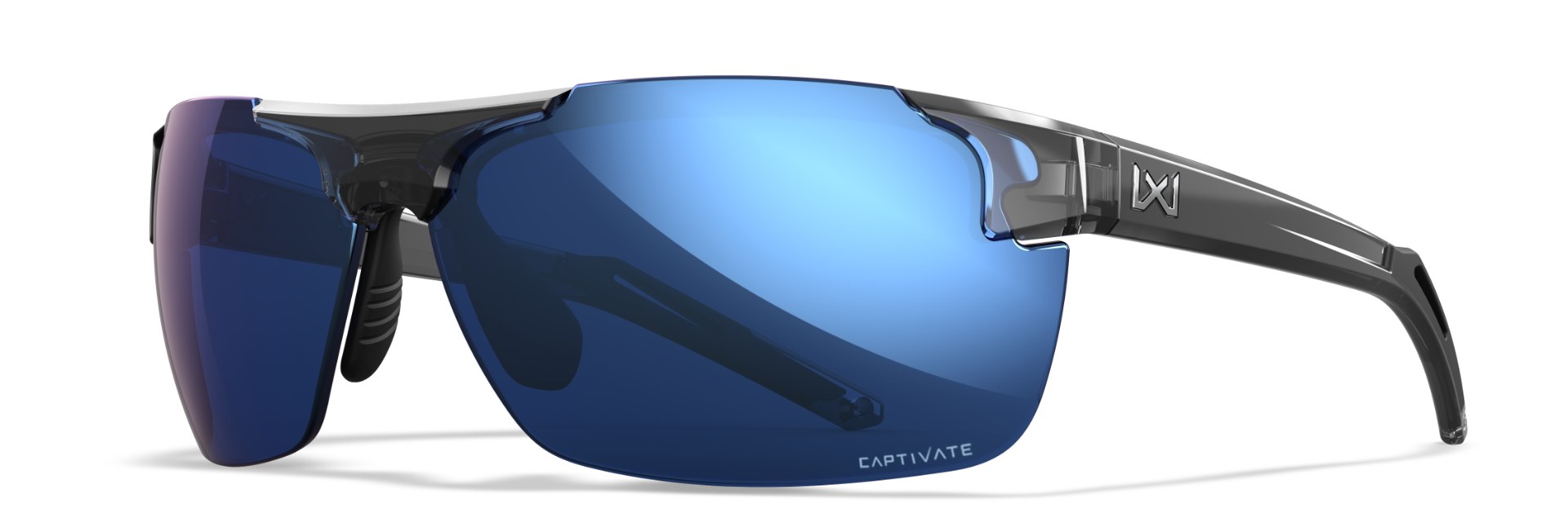 Wiley-X Prime Gloss Crystal Gray/Captivate Polarized Blue Mirror (gray base)