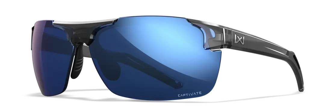 Wiley-X Prime sunglasses in crystal gray frame with polarized blue lenses