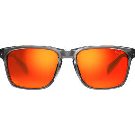 Bolle Reverence Sunglasses grey crystal frame with sunrise polarized lenses front view emphasizing the rectangular silhouette and vibrant lens color