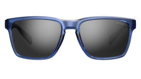 Bolle Reverence Sunglasses blue crystal frame with polarized lenses front view showcasing the sleek rectangular shape and clean design