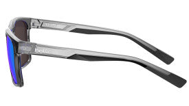 Bolle Reverence Sunglasses grey crystal frame with dark lenses side view focusing on the temple design and frame detail