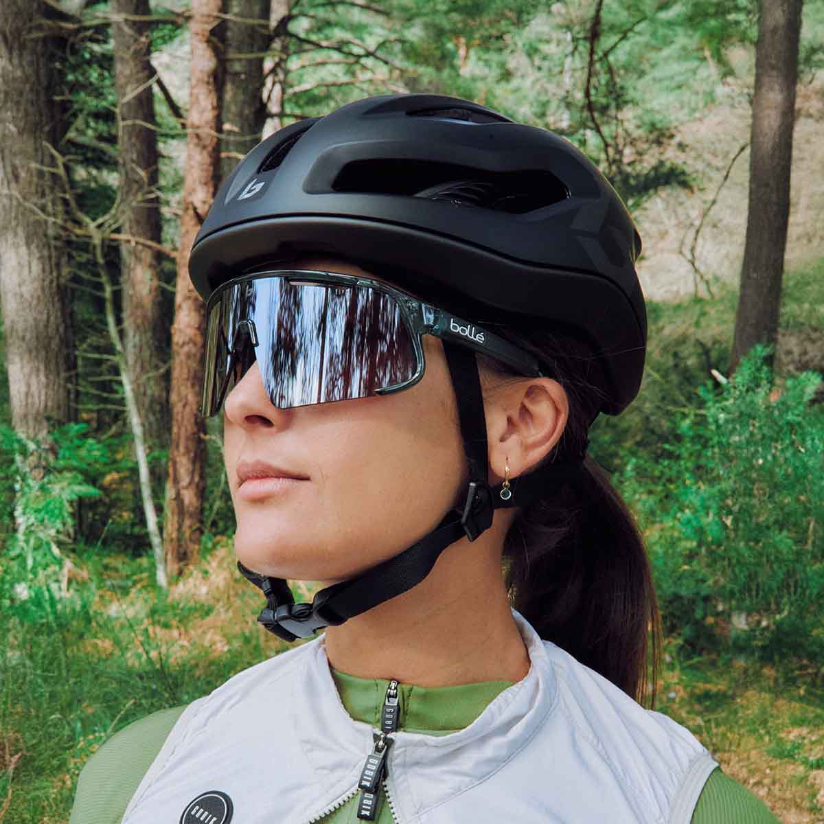 Woman wearing Bolle Speedchaser sunglasses for cycling