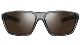 Bolle Terrus Sunglasses black matte frame with brown polarized lenses front view showcasing bold angular design and wide lenses
