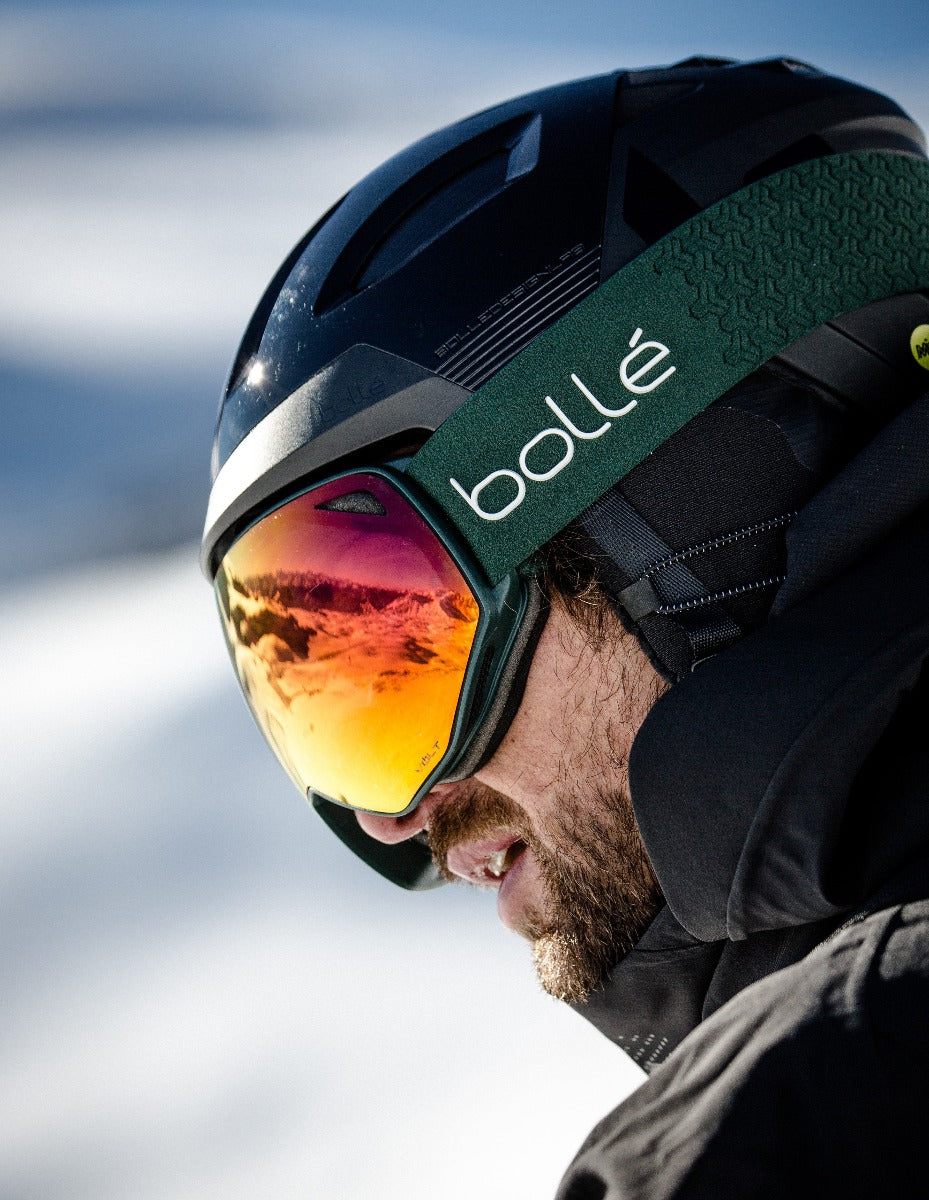 Skier wearing Torus snow goggles