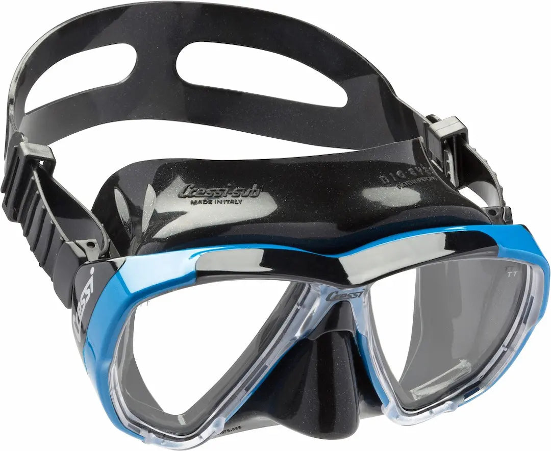 Cressi big eyes scuba mask in black with blue accent