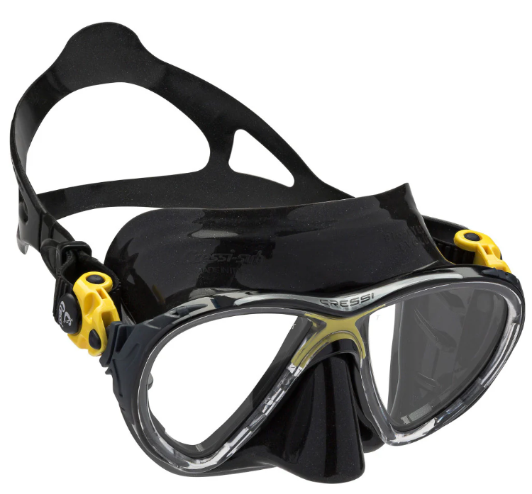 Cressi Big Eyes Evolution scuba mask in black with yellow
