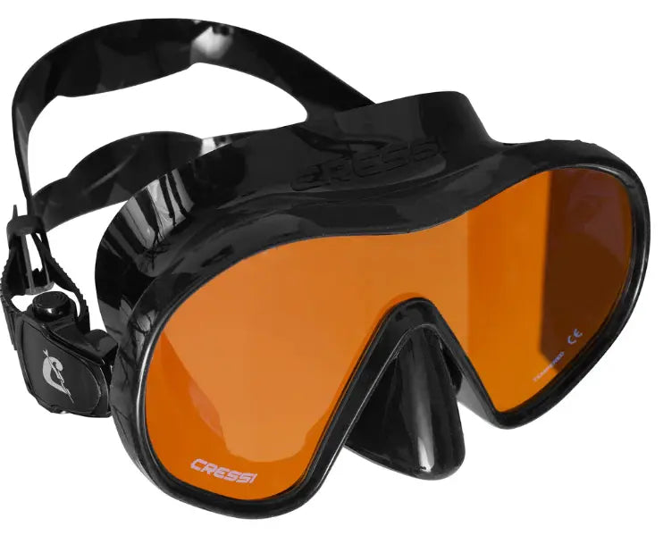 Cressi F-Dual scuba mask in Black with orange and UV