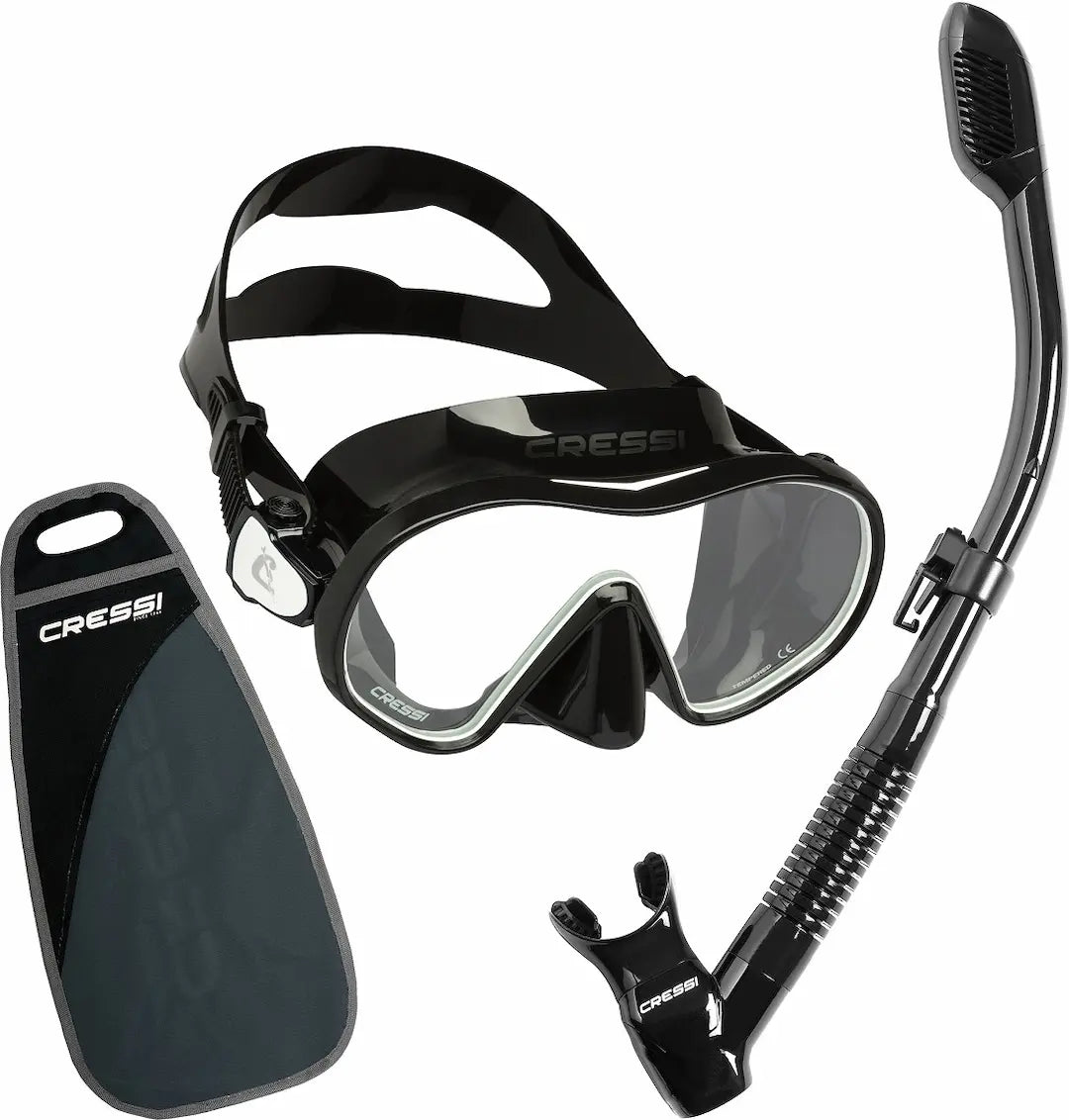 Cressi F-Dual mask with supernova dry snorkel kit in black with white