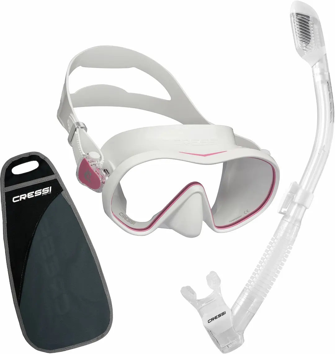 cressi F-Dual snorkel mask in white with supernoval dry snorkel