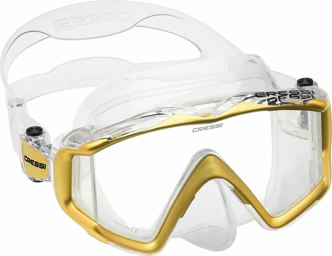 Cressi Liberty Triside scuba mask in clear with gold