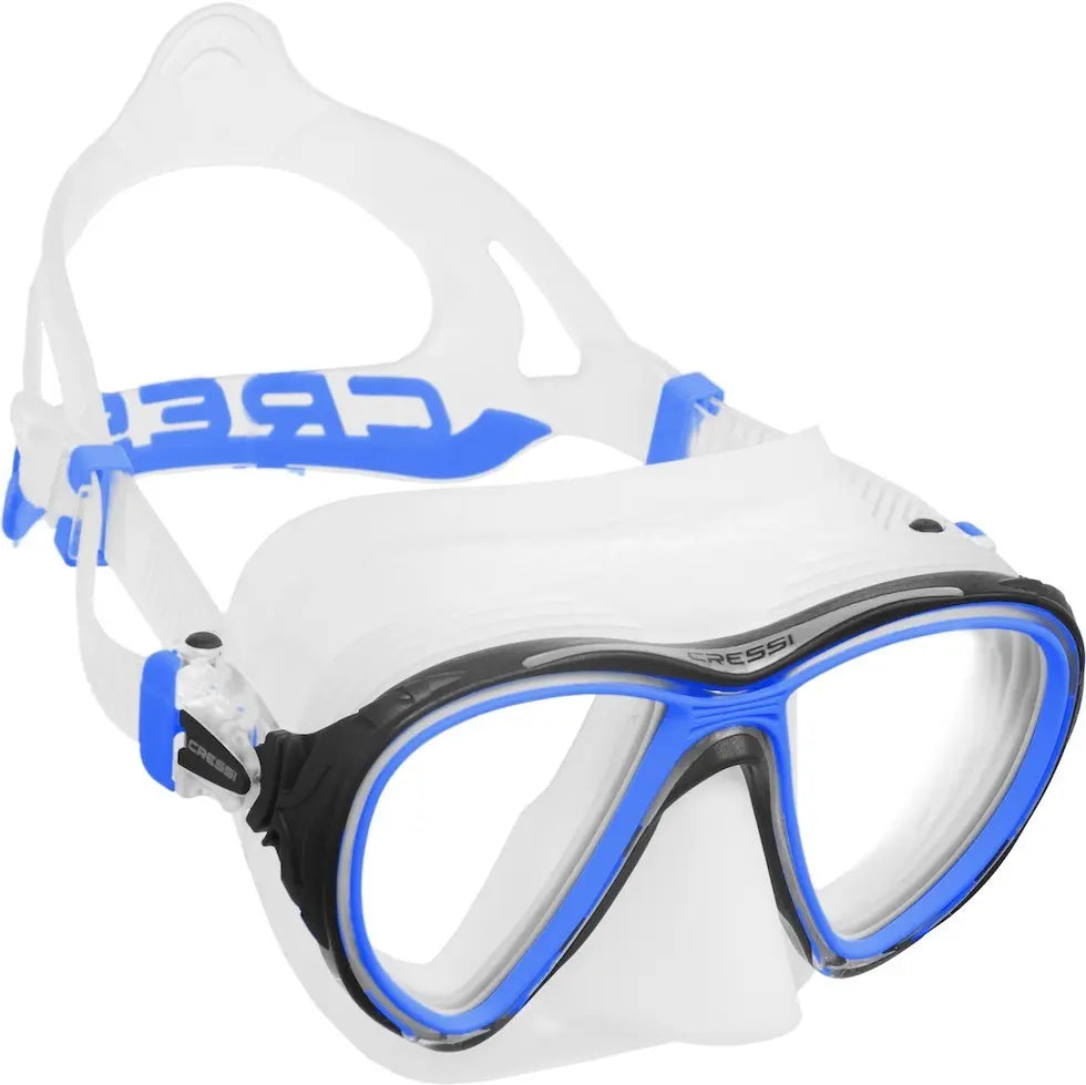 cressi quantum scuba mask in clear with blue