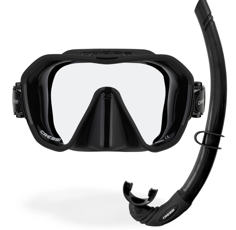 cressi z2 snorkel mask and corsica snorkel in black
