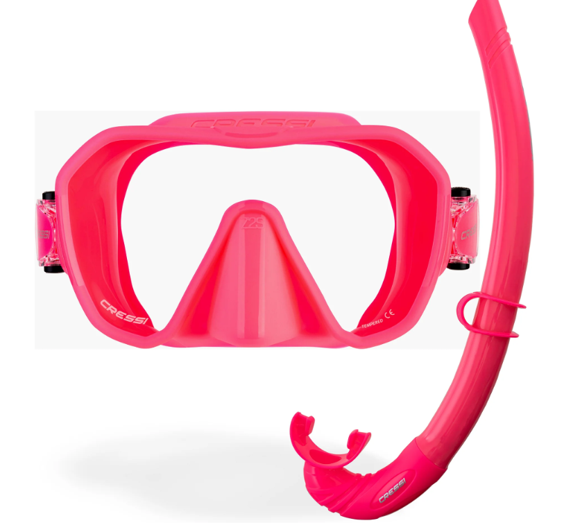 cressi z2 snorkel mask and corsica snorkel in pink fluo