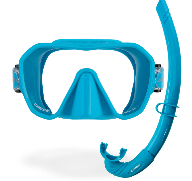 cressi z2 snorkel mask and corsica snorkel in turquoise