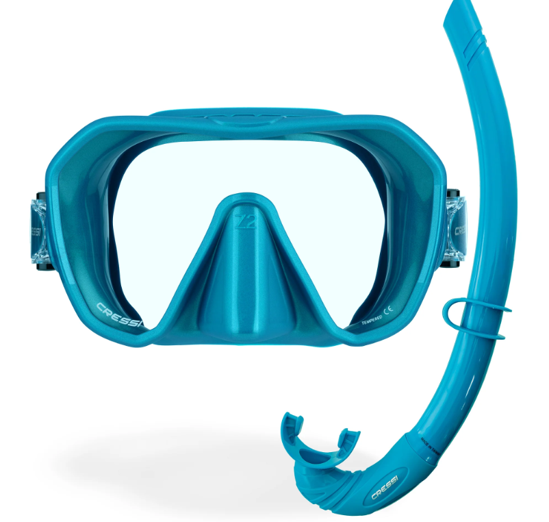 cressi z2 snorkel mask and corsica snorkel in turquoise
