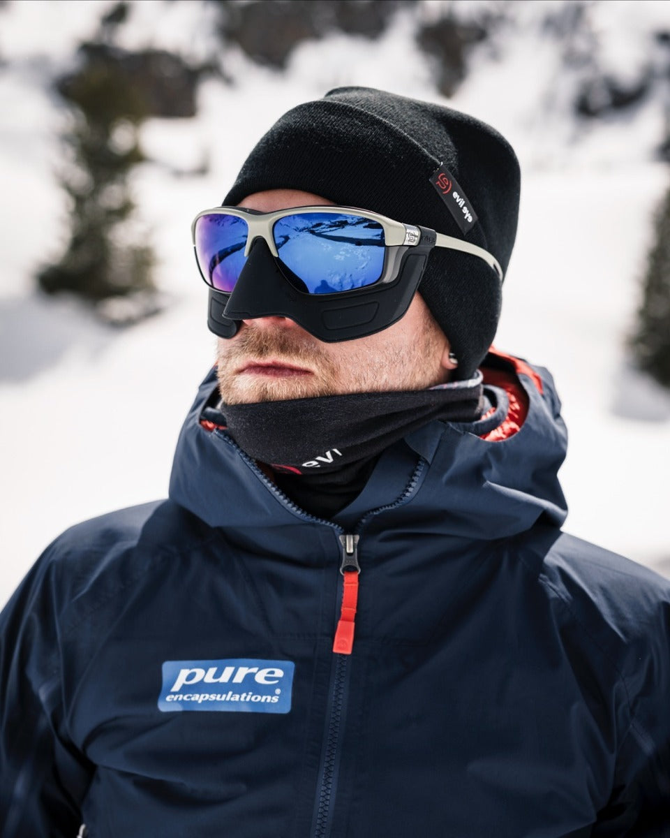 Person wearing Evil Eye Elate Extreme sunglasses. 