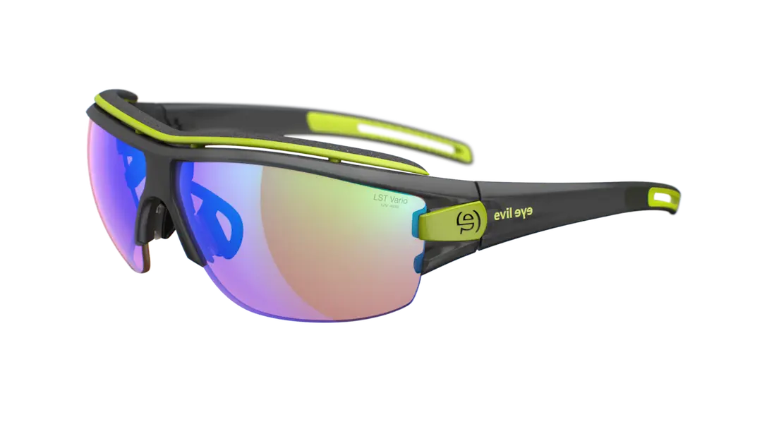 Evil Eye Trace Ng Pro e030 sunglasses in gray with lime and light changing vario lenses